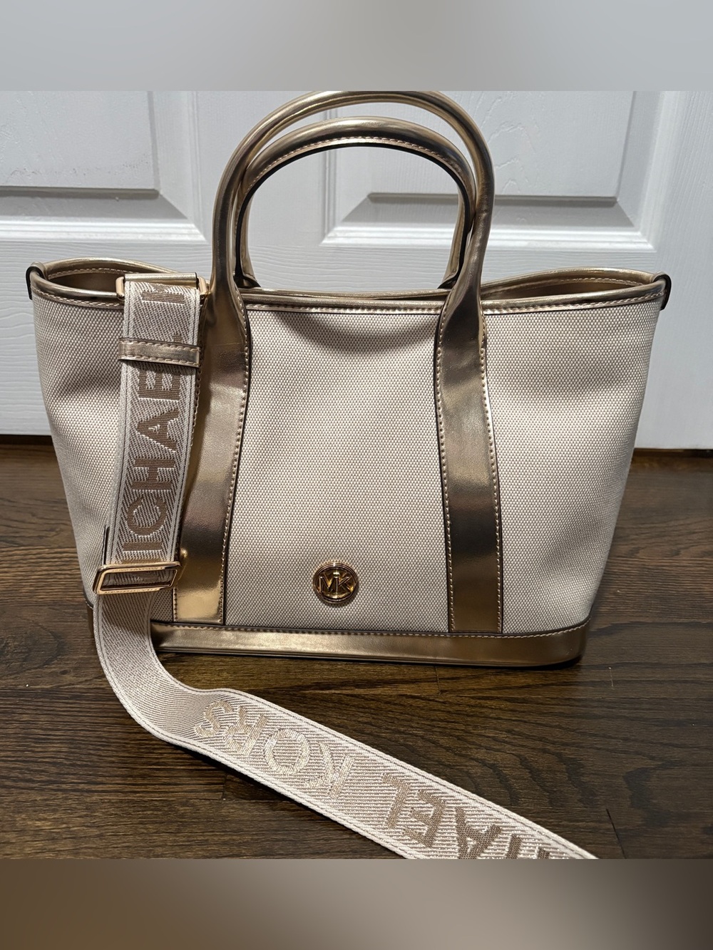 Michael Kors Cream Tote with Metallic Gold Accents